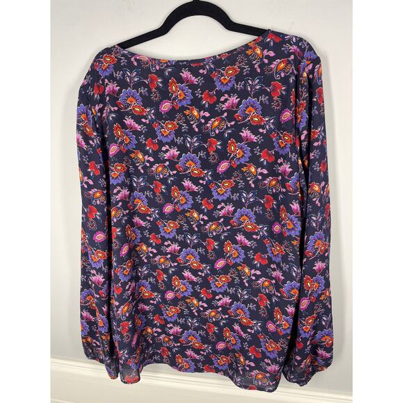 Gibson, Size 2X, Navy Floral Paisley Blouse, Red & Purple Print, Boho, Relaxed - Picture 6 of 7